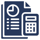 budget paper and calculator blue icon